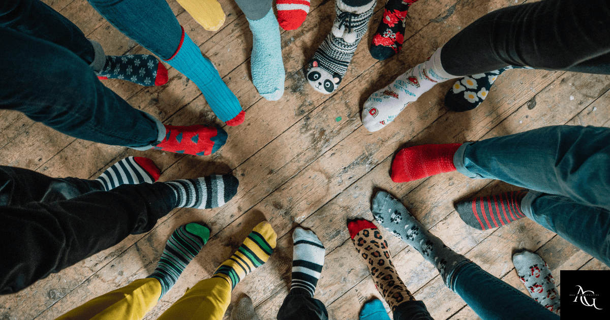 Picture showing many options for hiking socks.